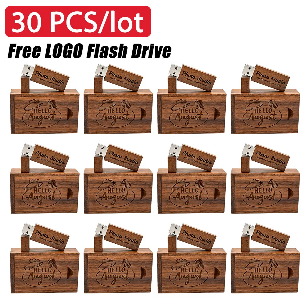 30pcs/lot Wooden USB Pendrive USB 2.0 Flash Drive 4GB 8GB 16GB 32GB 64GB USB Stick Wedding Photography Gift Pen Drive(Free Logo)