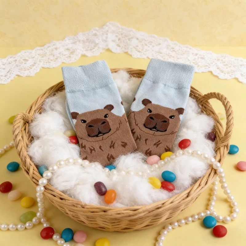1 pair Capybara In Water Cute Cartoon Mid-Calf Socks - Comfortable fashion Casual Daily Wear Socks