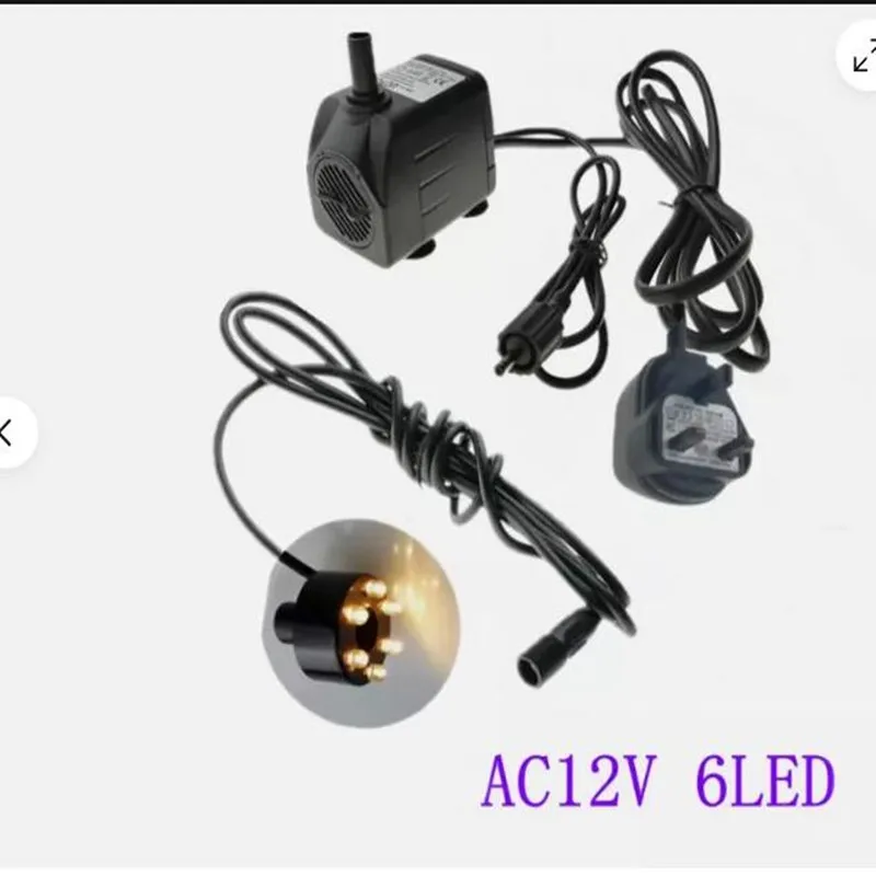 12V Electric Submersible Water Pump 10W GPH with 6 Warm Lights Aquarium Fountain Pump for Fish Tank Circulation And Aeration