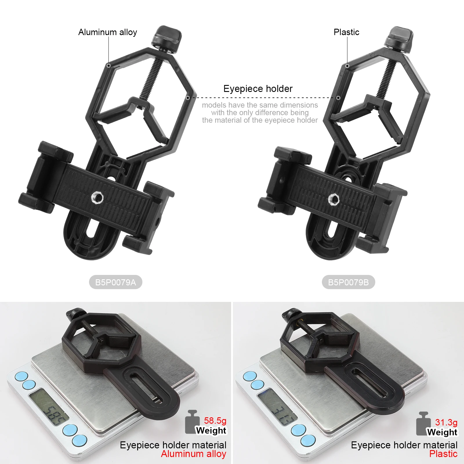 Datyson Universal Smartphone Telescope & Microscope Adapter Mount — Aluminum Alloy or ABS Plastic Body (2 Material Options)