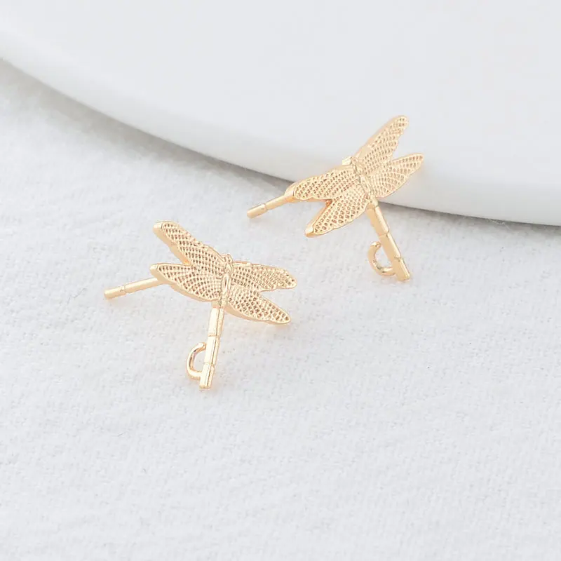 11.5*16MM 14K Gold Color Plated Brass Dragonfly Stud Earrings High Quality Diy DIY Jewelry Making Finding Accessories