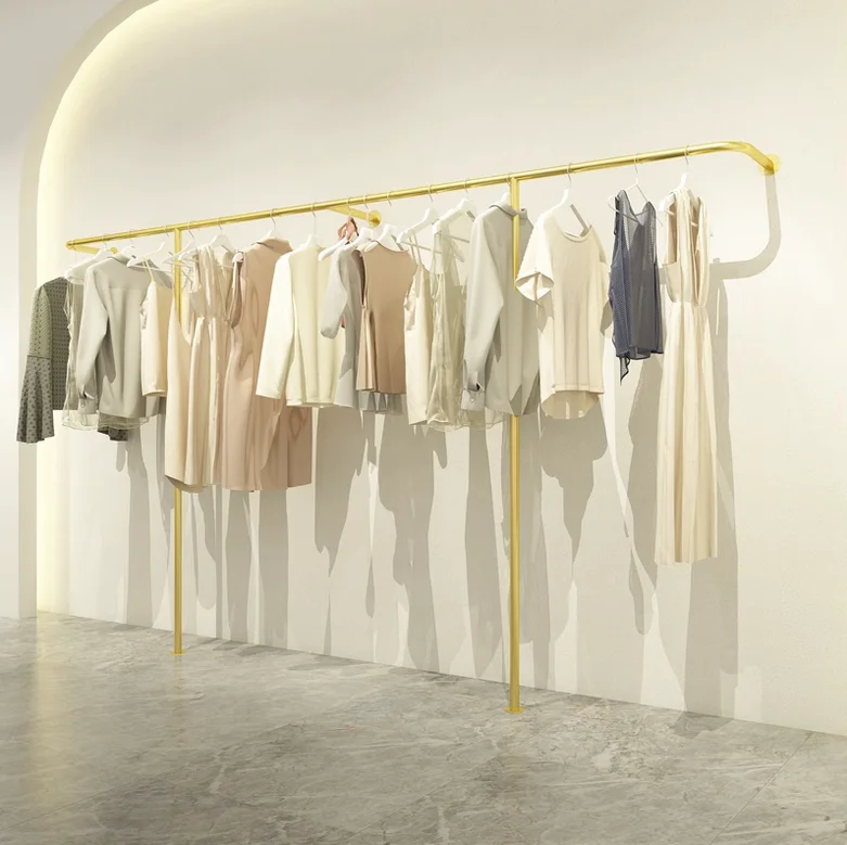 

Clothing store display shelves, wall mounted women's and children's clothing, wall mounted clothes racks, shelves