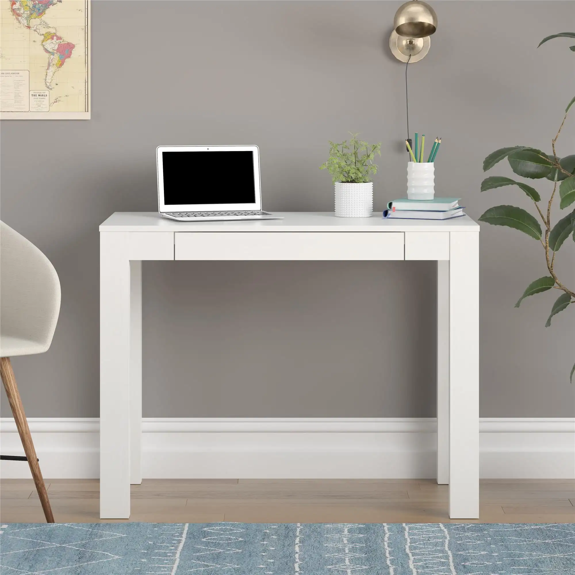 Parsons Desk, White Laminated MDF