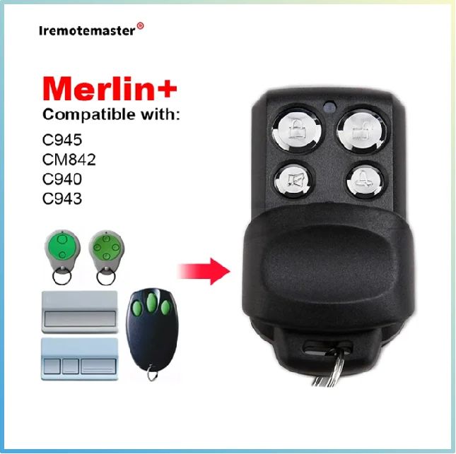 For MERLIN+C945 CM842 C940 C943 CM844 CM128 HE60 MGA600 MT60 MT800 Garage Door Remote Control 433.92MHz Command Transmitter