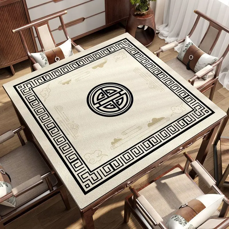 VIKAMA Chinese Longevity Pattern Mahjong Mat Square Non Slip Silent Vintage Cloud Oriental Game Table Play Mat