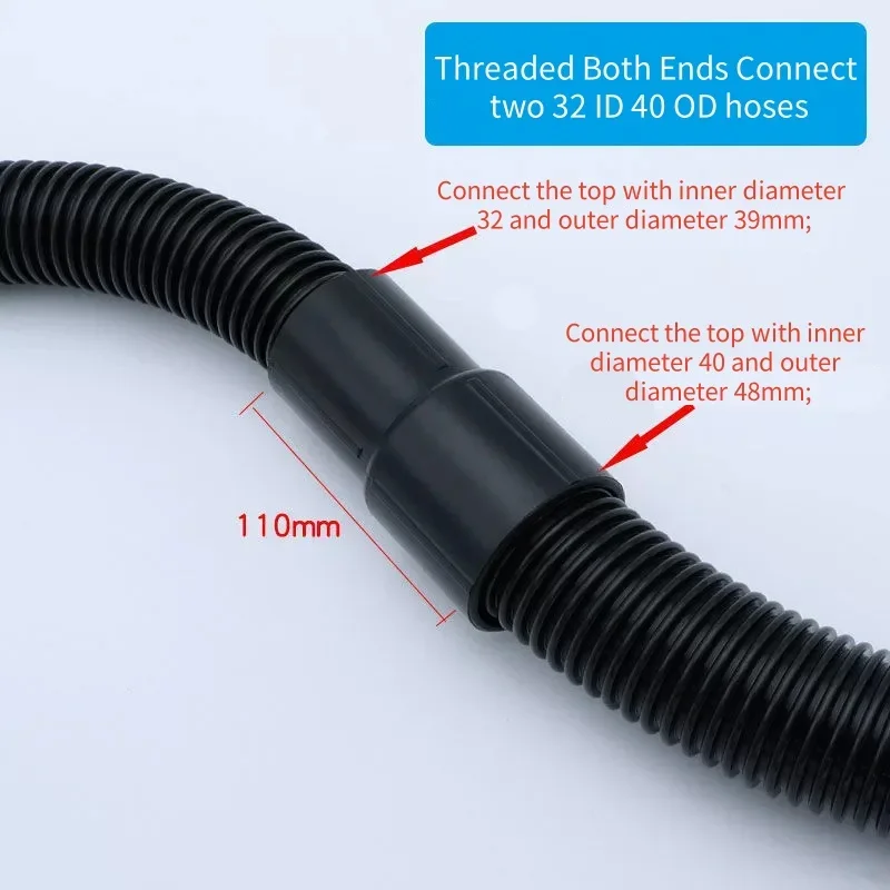 Threaded Hose 32mm/38mm/40mm/50mm Inner Diameter Extension Adapter/Two-Way Connector Vacuum Cleaner Hose Accessories