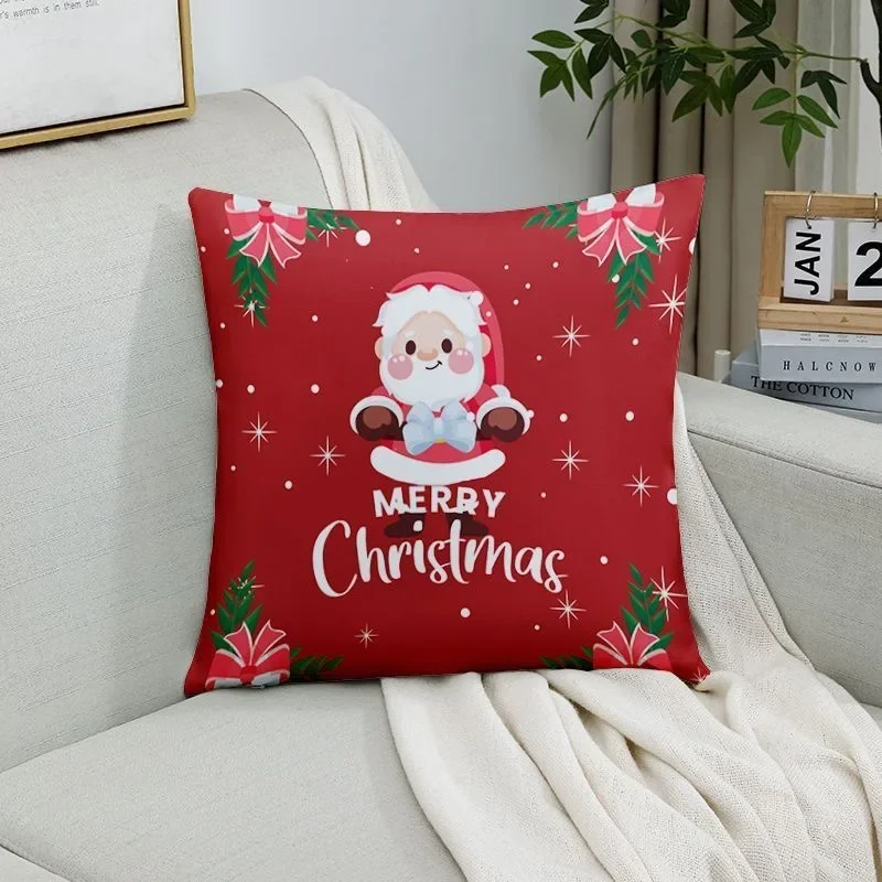 Merry Christmas Pillow Cover Sofa Living Room Cushion Cover Office Waist Pillow Bedside Square Pillowcase Removable