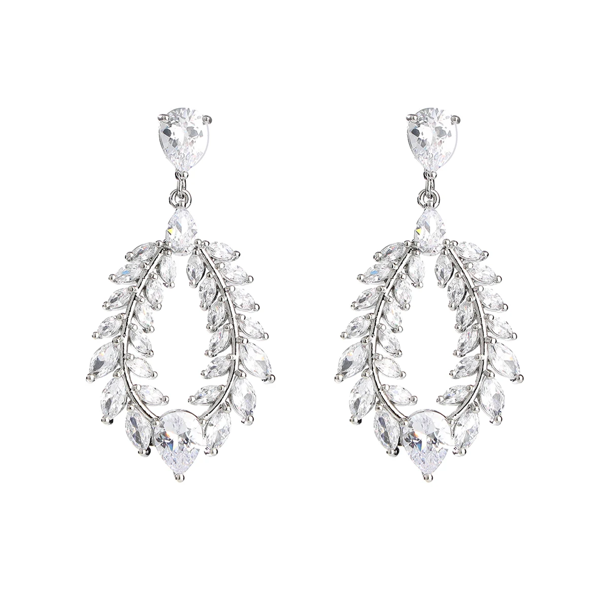 Luxury Brial Teardop Cubic Zirconia Wedding Earrings for Bride