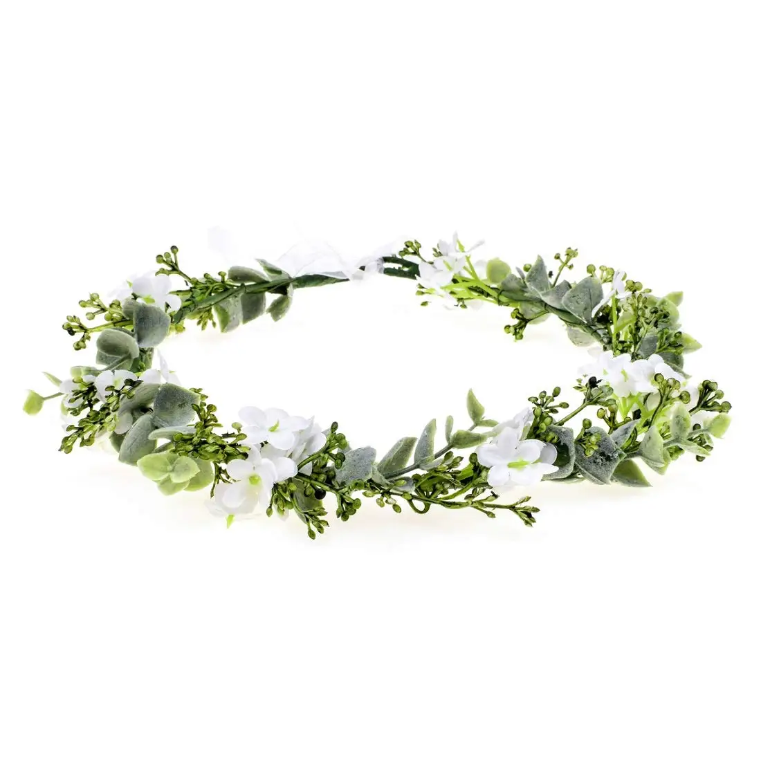 1PCS Bridal Green Leaf Crown Bohemian Headpiece Floral Headband Photo Prop (white flower)