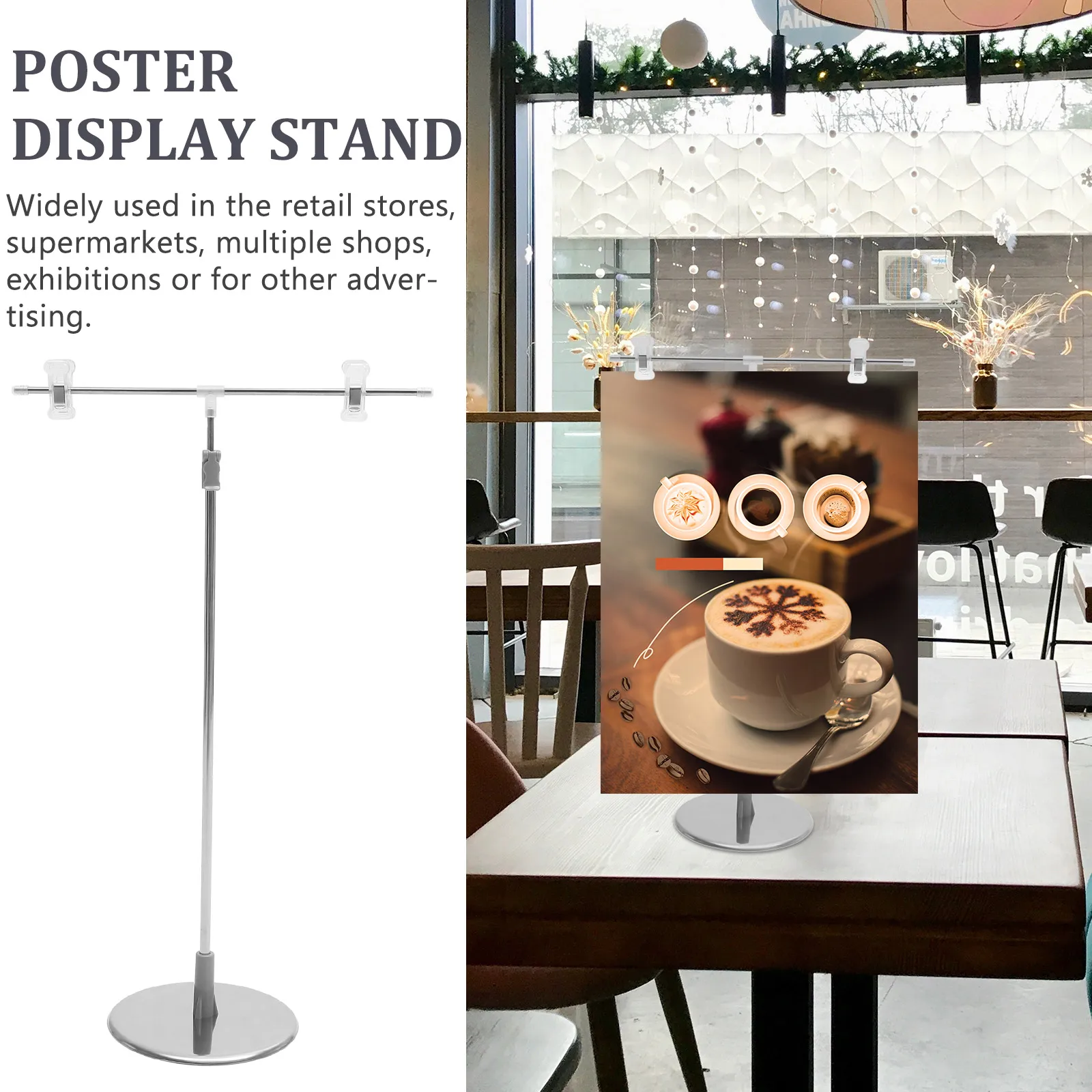 

T Shaped Poster Stand Steel Adjustable Display Stand Wedding Sign Advertising Rack Stainless Steel Holder for Retail Store