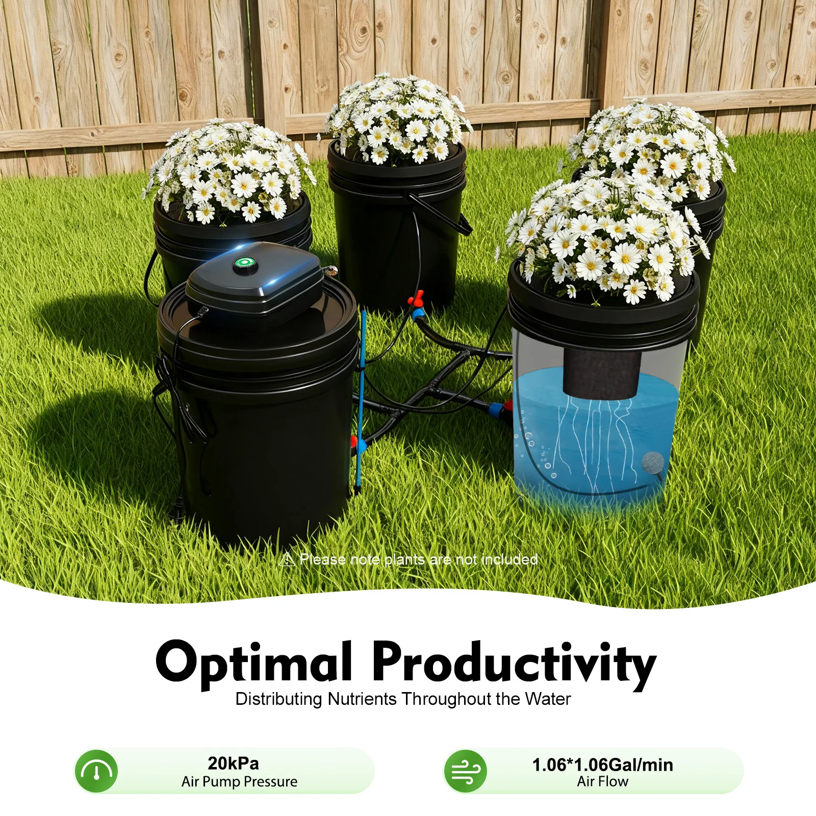 Smart Hydroponic System Kit 4-Bucket Deep Water Culture Setup, PP Auto Nutrient Growing System with Air Pump, Soilless Planting