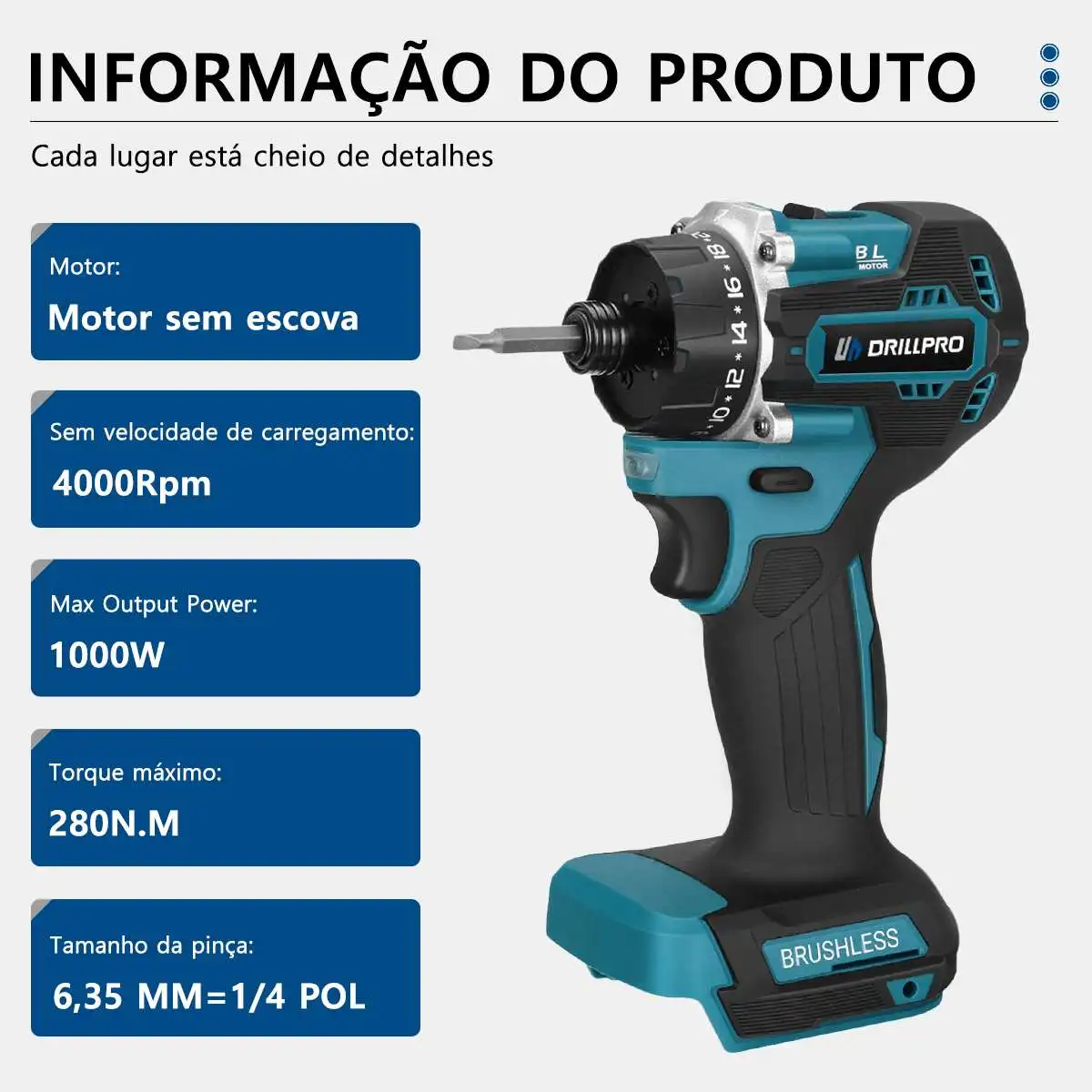 Drillpro Electric Screwdriver 280N.m Brushless Screwdriver Cordless drill Screw Driver Power Tools For Makita 18V Battery