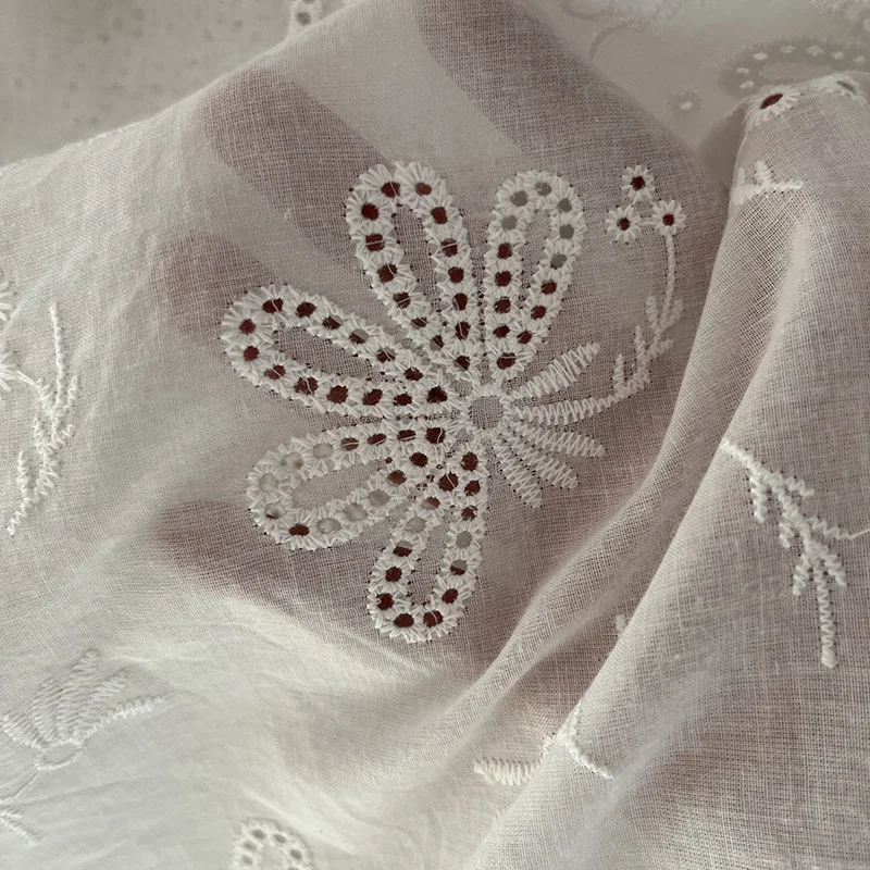 

Pure Cotton White Lace Fabric Women's Dress Blouse Skirt Home Curtain DIY Handmade Sewing Fabric