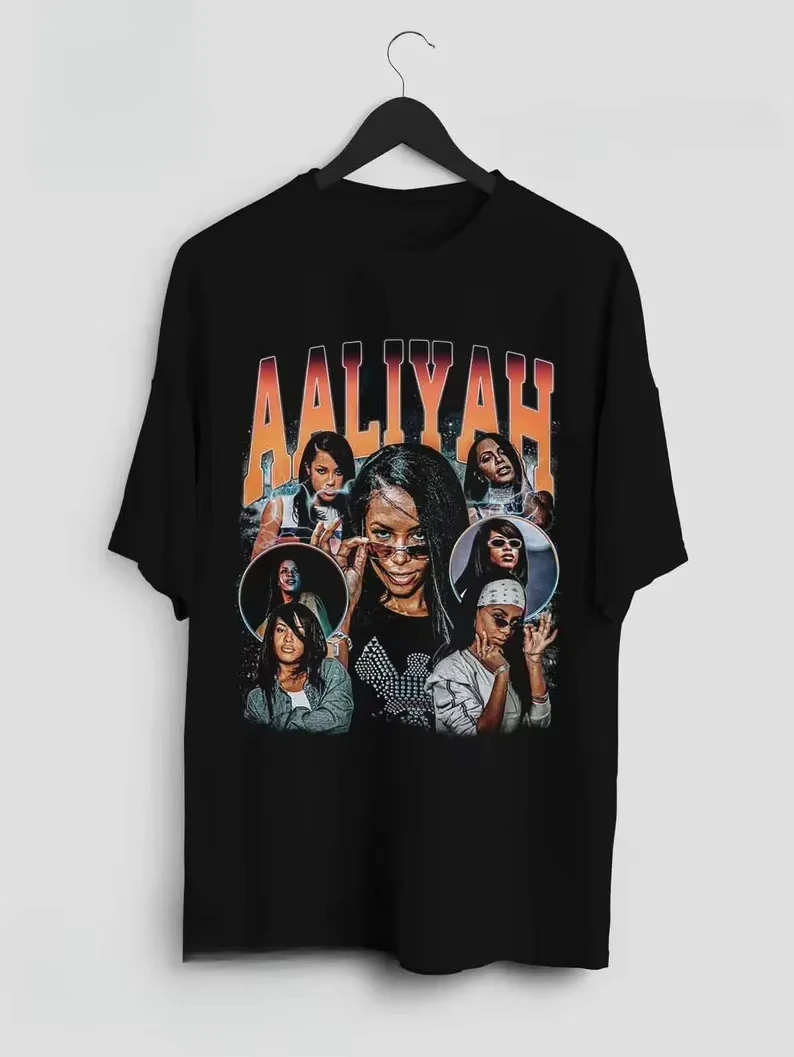 

Summer 2025 New Aaliyah T-Shirt Pop Blues Hip Hop Merch Vintage 90s Casual Unisex Cotton Men's Women's Top T-Shirt Street