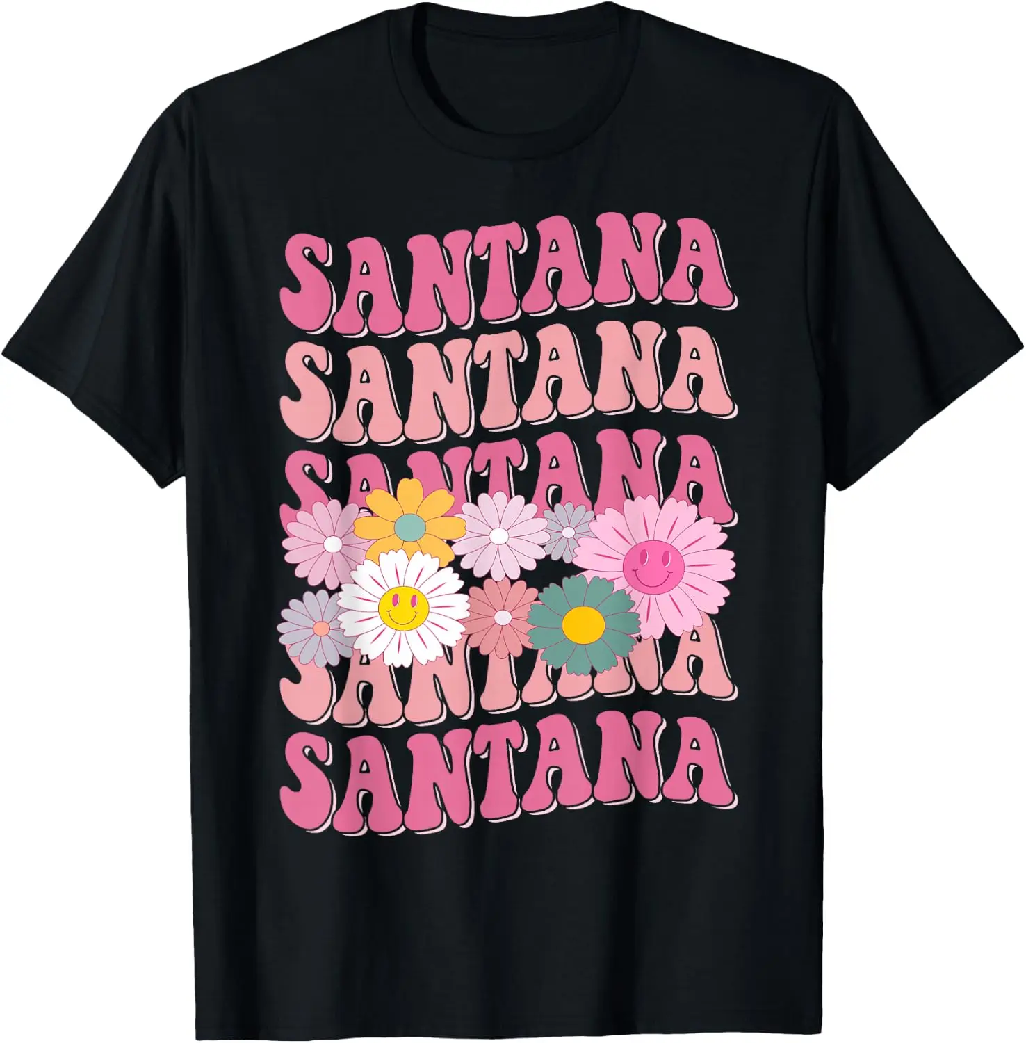 Girl Retro Santana First Name Personalized Groovy 80'S T-Shirt 100% Cotton Trendy Y2K Short-Sleeve Tee – Soft, Quick-Drying, &