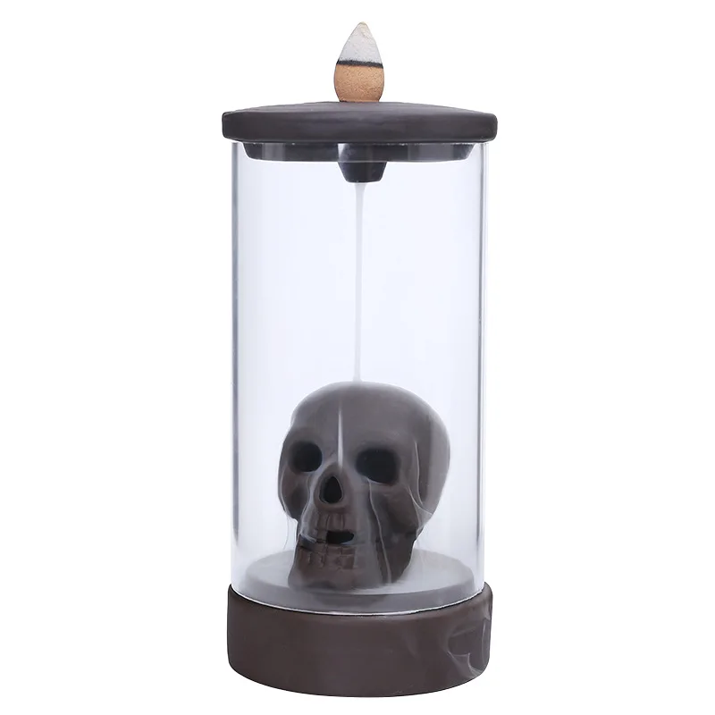 With LED Ceramic Handicraft Windproof Waterfall Skull Home office Tea House Incense Censer