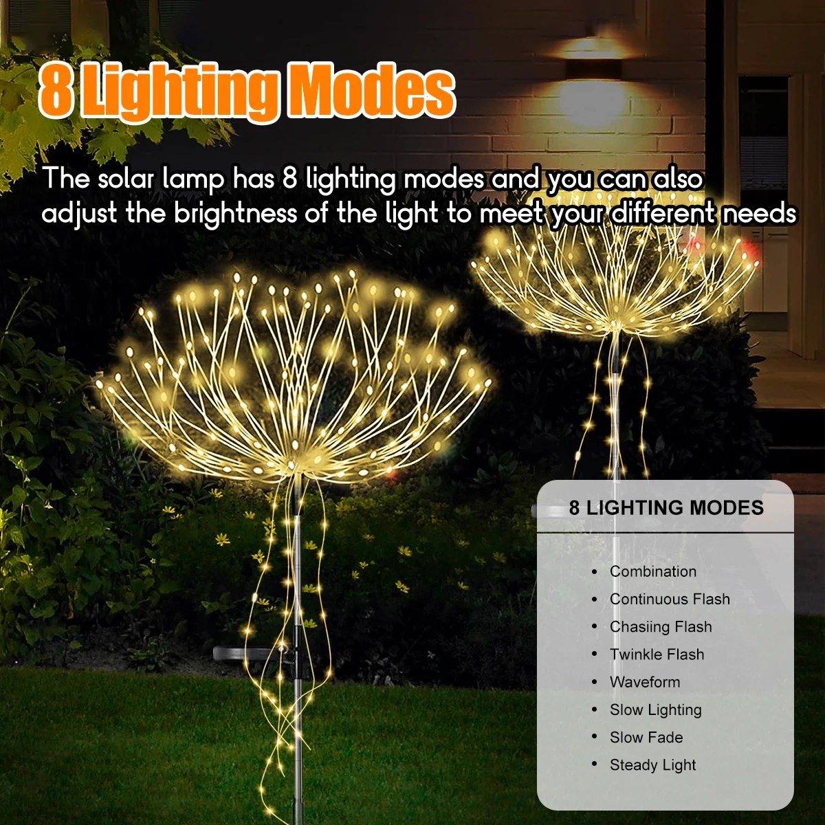 LED Solar Power Firework Light 8 Lighting Modes Fairy Lights   Waterproof Outdoor Lawn Lamp for Garden Patio Party Wedding Decor images - 6