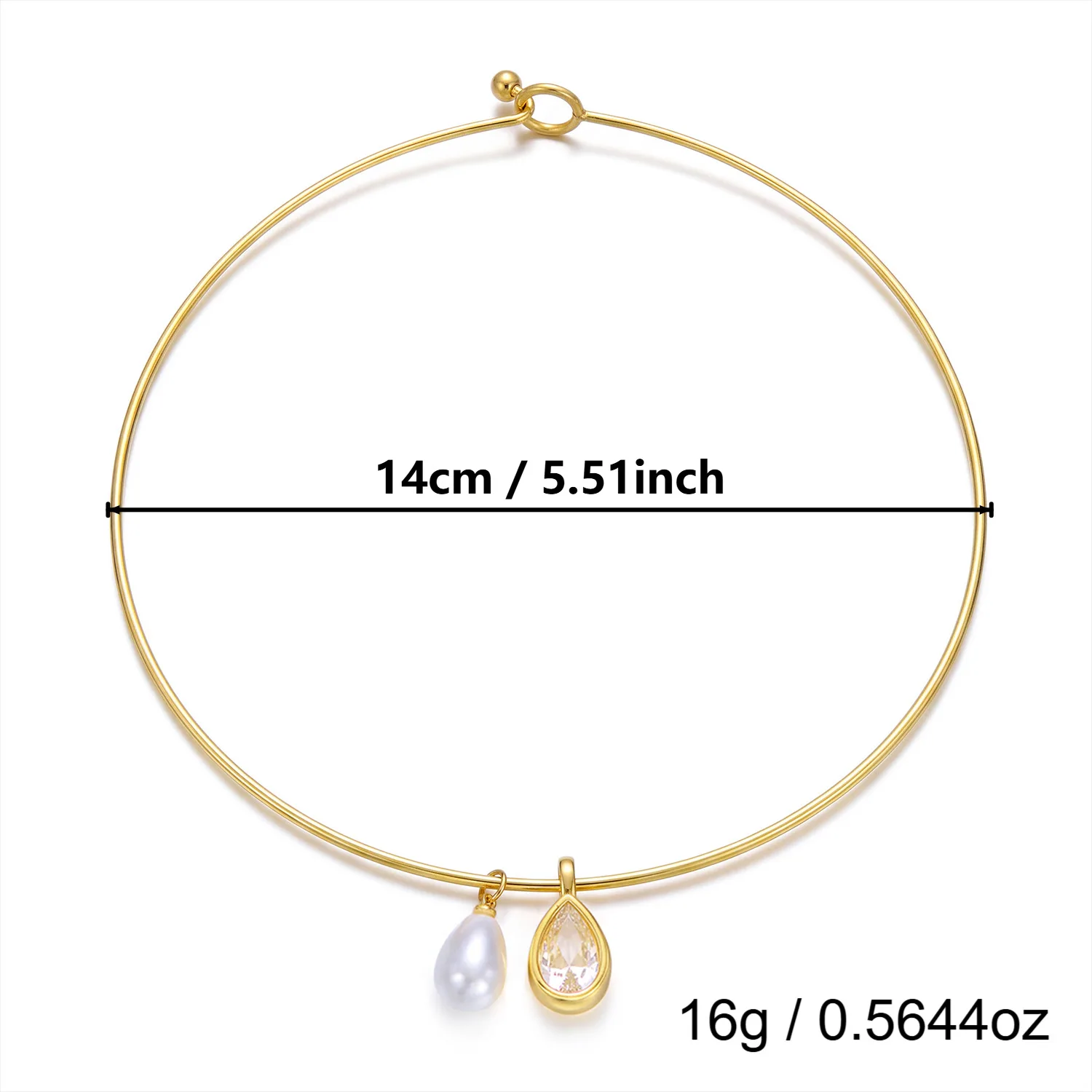 Zarte, vergoldete PVD-Edelstahl-Halskette für Damen, Imitationsperle, Zirkonia, Party-Schmuck, Geschenk – Detail 3