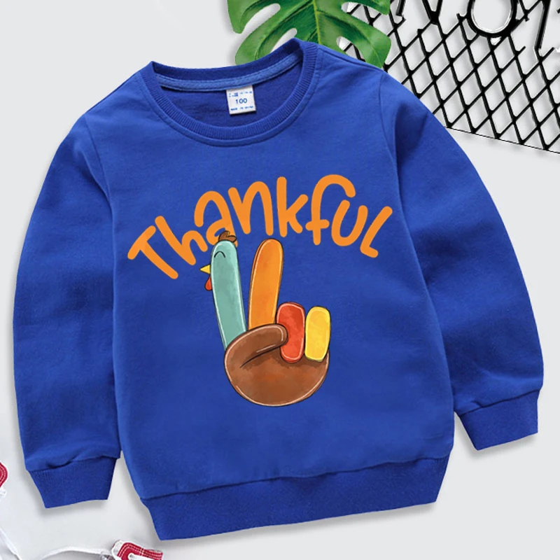 Boys Girls Clothing Peace Hand Sign Thankful Turkey Thanksgiving Sweatshirts Fall Vibes Happy Thanksgiving Matching Sweatshirt