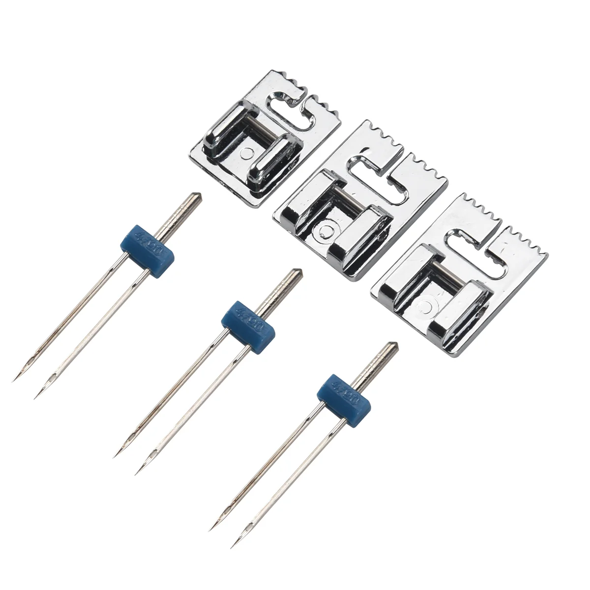 AT16 3 Pcs Double Twin Needles Pins (3 Size Mixed 2.0/90 3.0/90 4.0/90) With 3Pcs Groove Pintuck Presser Foot Sewing Machine Ac