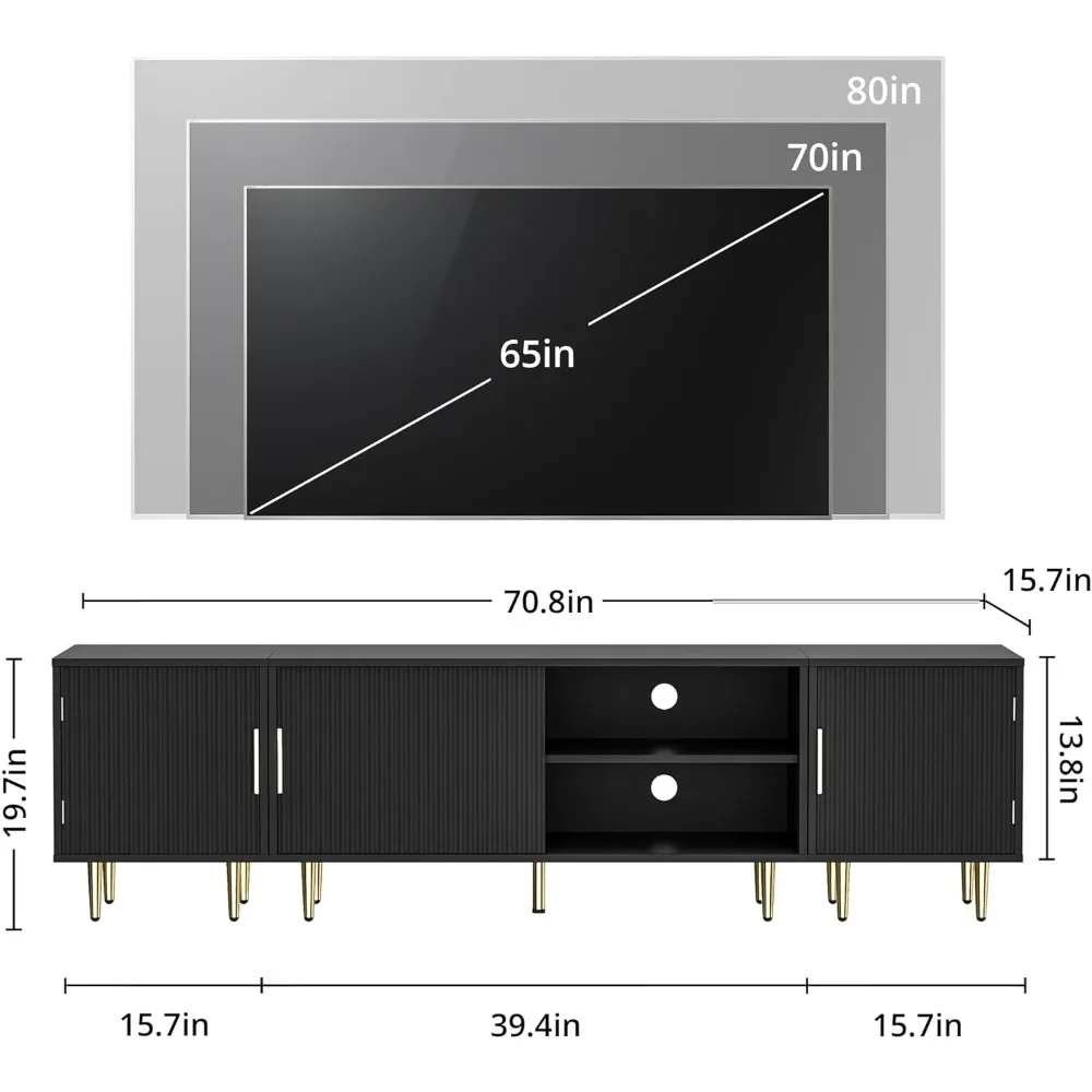 Centro de entretenimiento moderno para televisores de 50-80 pulgadas, soporte para TV con almacenamiento multimedia para televisores grandes