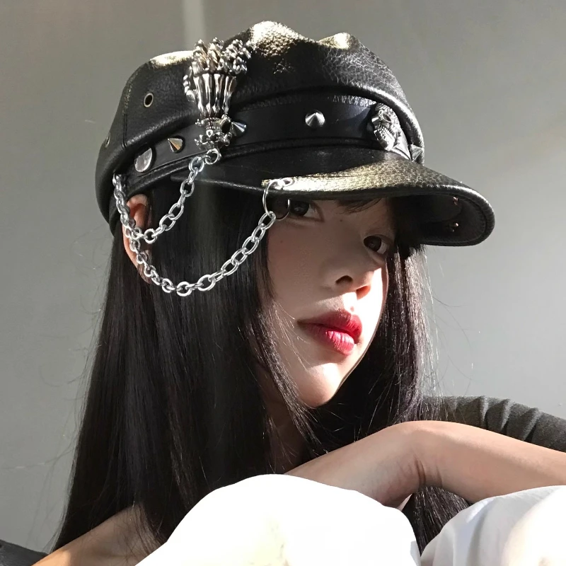 Vintage Punk Style Personalized Rivets Skull Chain PU  display picture 3