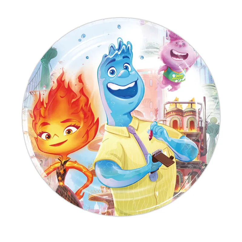 Juego de vajilla desechable elemental de Disney, suministros para fiesta de cumpleaños para niños, plato de papel, taza, servilleta, bandera, globo, fondo, decoración de pastel