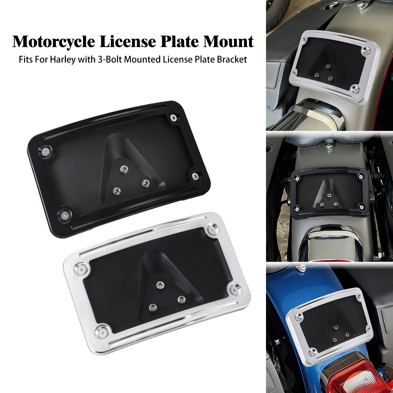Motorcycle License Plates Holder Braket Curved Laydown License Plate Frame for Harley Softail FL Sportster XL Dyna Big Twins