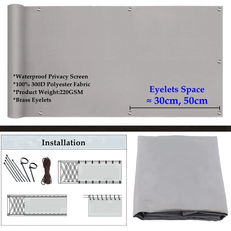 Customize Grey 100% Polyester Waterproof Balcony Privacy Screen Net Terrace Windproof Fencing Net Rainproof Sun Shading Sails