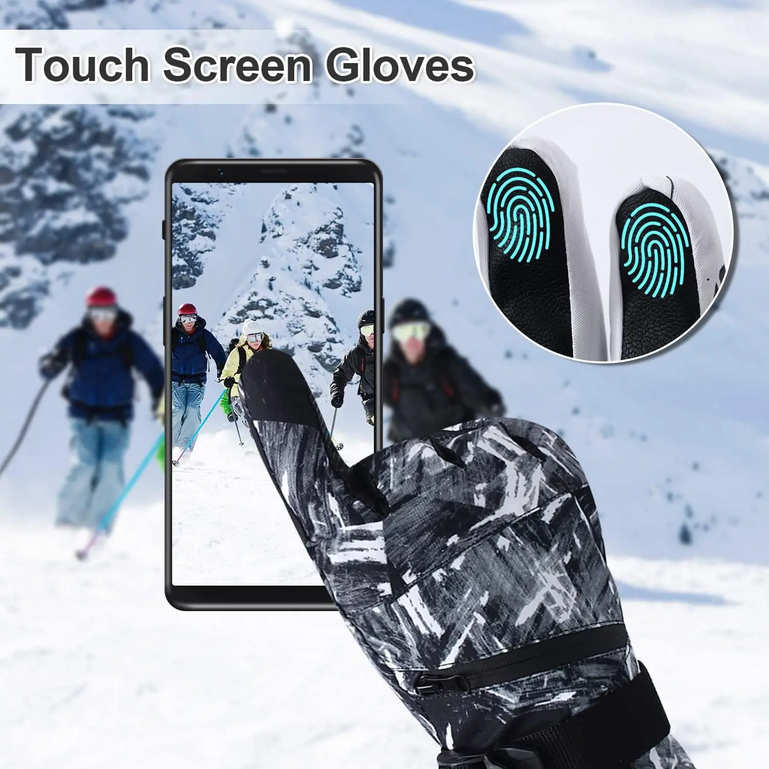 Luvas de neve impermeáveis para homens e mulheres, touchscreen, snowboard, quente, frio,-30 °C, inverno