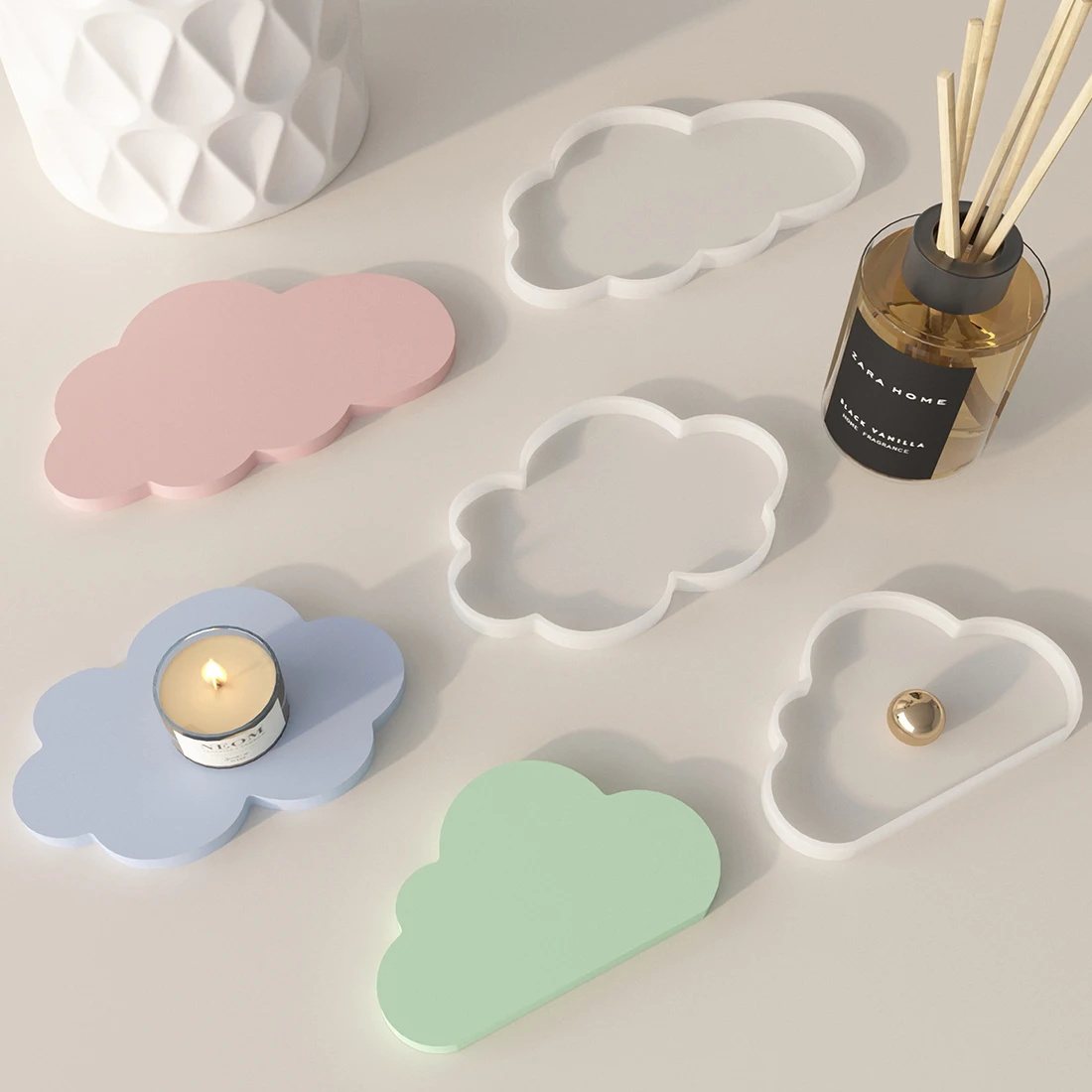 Cute Cloud Shape Storage Tray Silicone Molds Aromatherapy Candle Dish Plaster Mould Candle Tray Coaster Resin Mold Home Decor