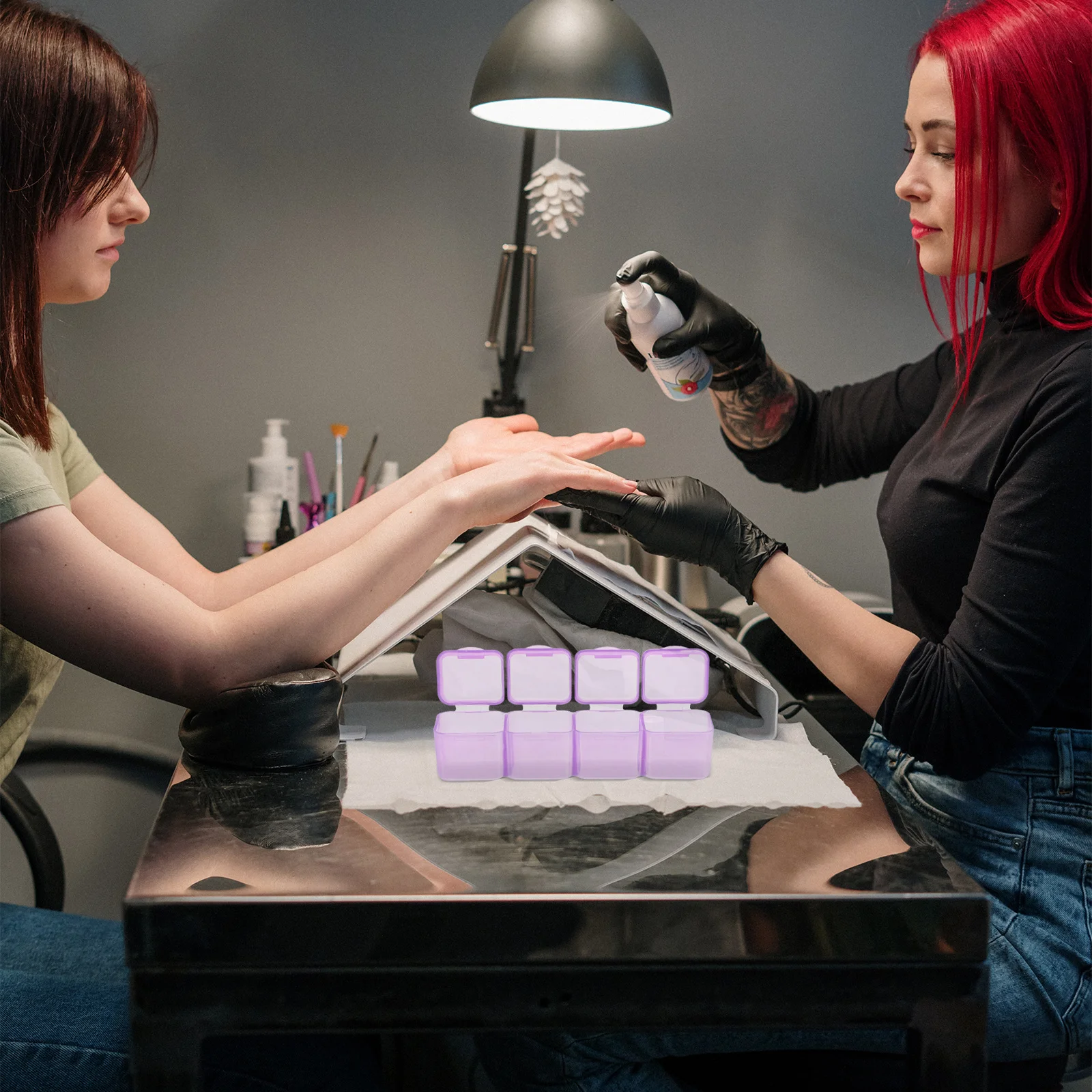 

2Sets Mini Nail Art Organizer Box Humanized Lid Design Manicure Accessories Storage Case Nail Tips Display Container for Home