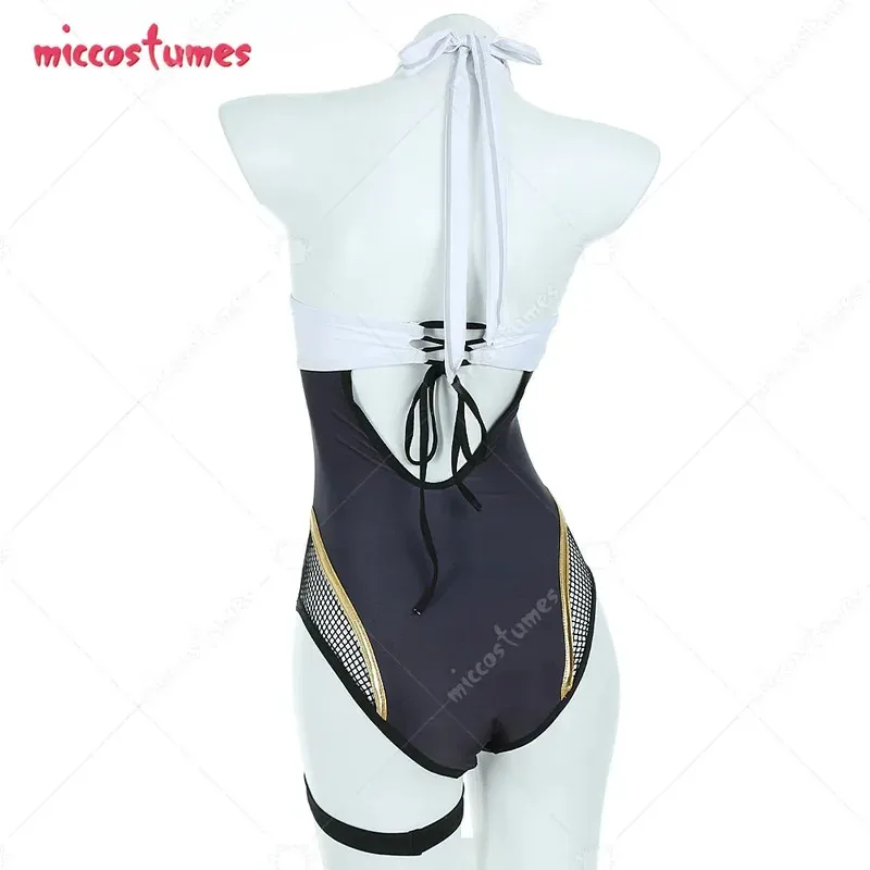 

25COSЖенский цельный купальник, сексуальный купальник из сетчатой пряжи с лямкой на шее и шнуровкой, купальный костюм с контролем живота