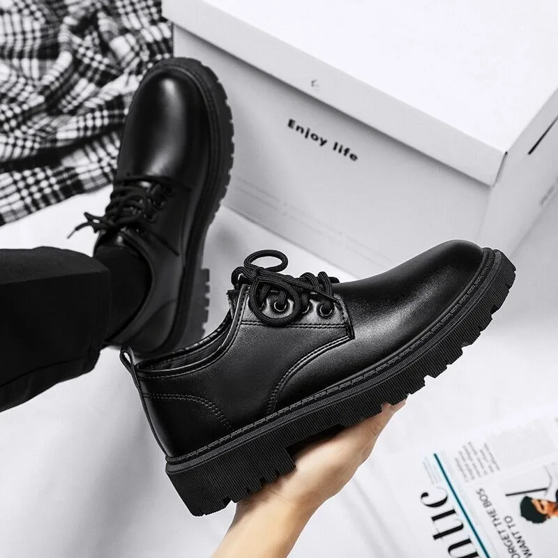 Spring men's work shoes new business waterproof black leather shoes chef shoes men's Korean version versatile thick board shoes