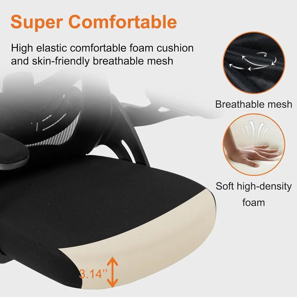 كرسي مكتب شبكي مريح مع دعم قطني قابل للتعديل وأذرع قابلة للطي ودوار للاستخدام المنزلي (سعة 300 رطل، أسود)