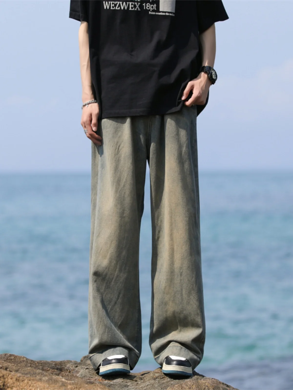 

Мужские джинсы в винтажном стиле, свободные классические прямые джинсовые брюки большого размера, модель B152 на лето, 2024