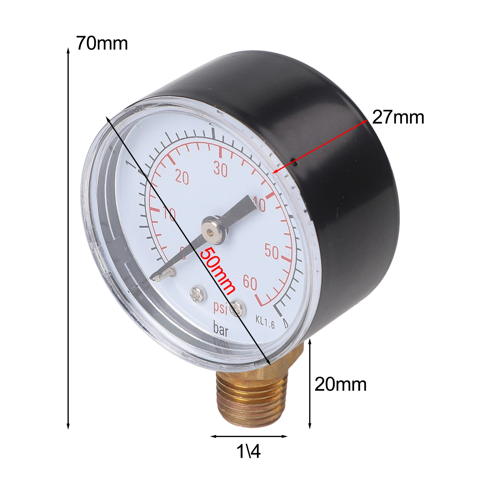 Industrial Pressure Gauge 1/4 NPT Thread 0 to 60 PSI Measurement with Transparent Cover for Enhanced Visibility