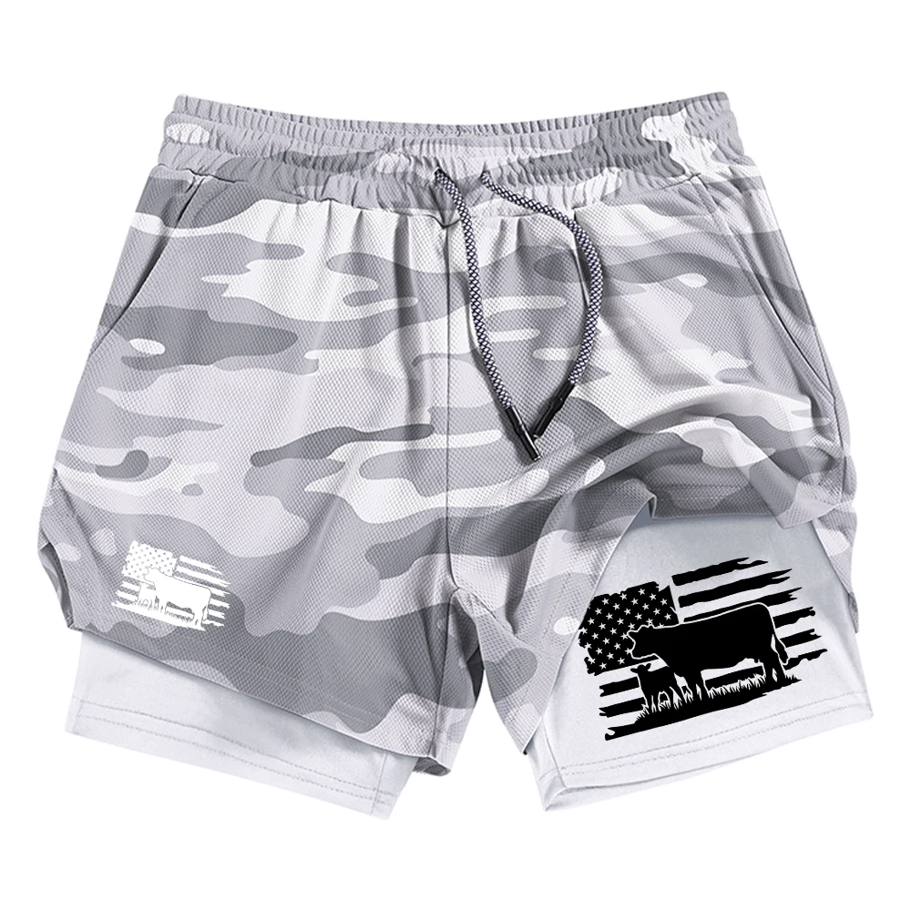 Men's Creative Flag Print 2 In 1 Running Shorts Summer Outdoor Fitness Cycling Quick Drying Shorts Multiple Colors Available