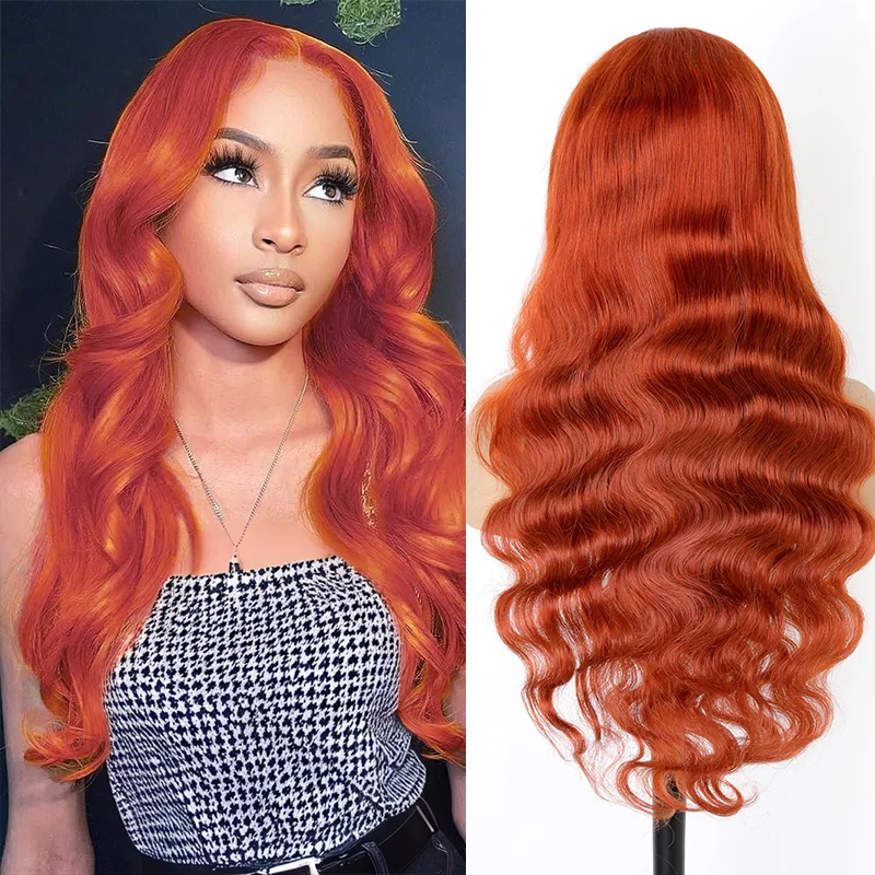 

Ginger Body Wave Lace Front Wigs Human Hair Pre Plucked with Baby Hair 13x4 HD Ginger Lace Frontal Wigs Human Hair180% Density