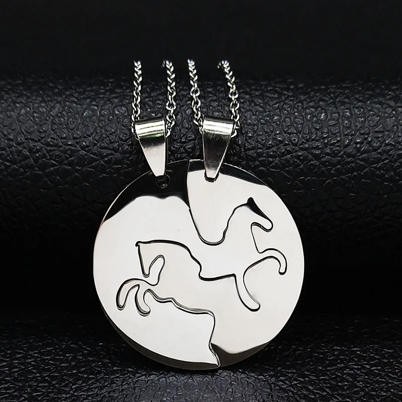 2Pcs Stainless Steel Chain Necklace For Women Men Horses Accessories Couple Necklace Jewelry Equestrian Jewelry Holiday Gift
