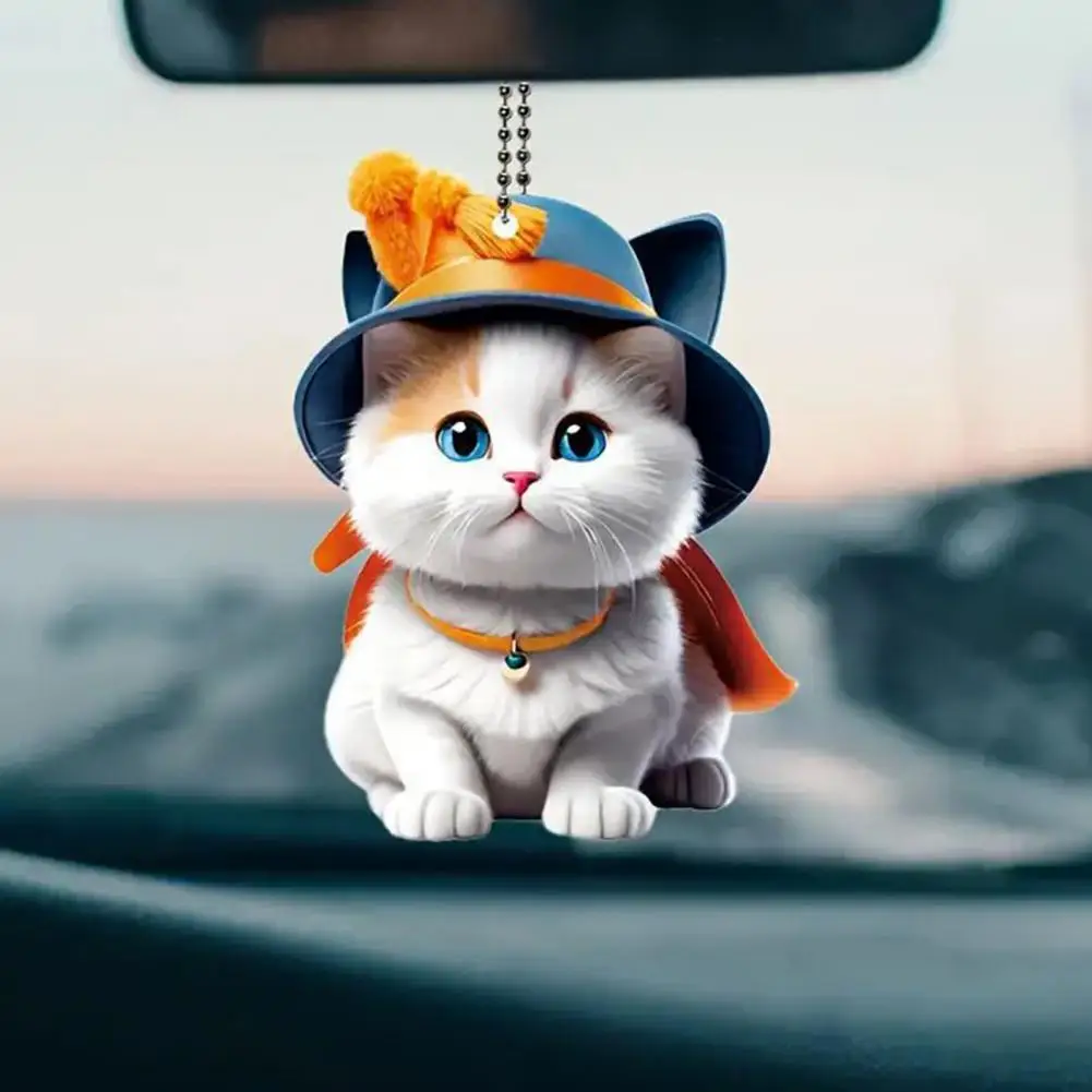 Car Rearview Mirror Pendant Kawaii Cat Pendant Decoration Lanyard Sweet Kitty Cat-Shaped Christmas Tree Pendant Car Keychain