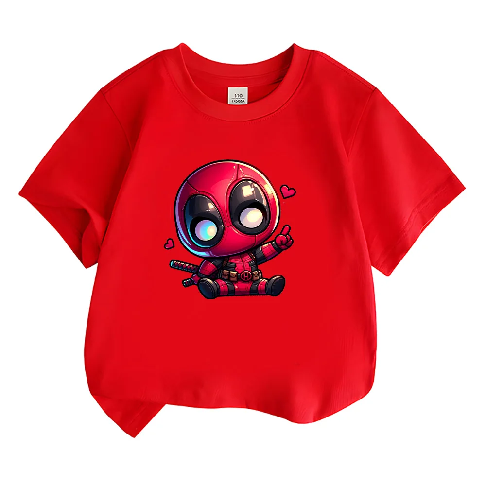 Baby Deadpool Heart T-Shirt Boys Girls Cotton Tops Children Short Sleeved Tshirts Cartoon Printed Tees Summer Breathable Clothes