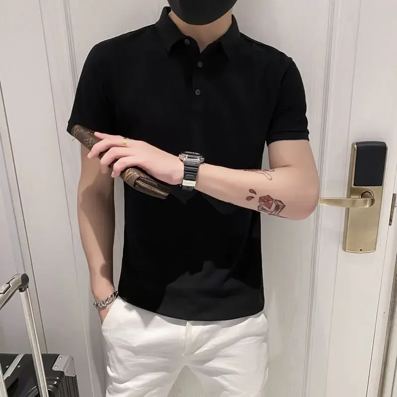 

With Collar T Shirt for Men Man Polo Shirts Plain White Skinny Black Chic Quick-drying Vintage Fashion Stylish Cool Basic Hot Xl