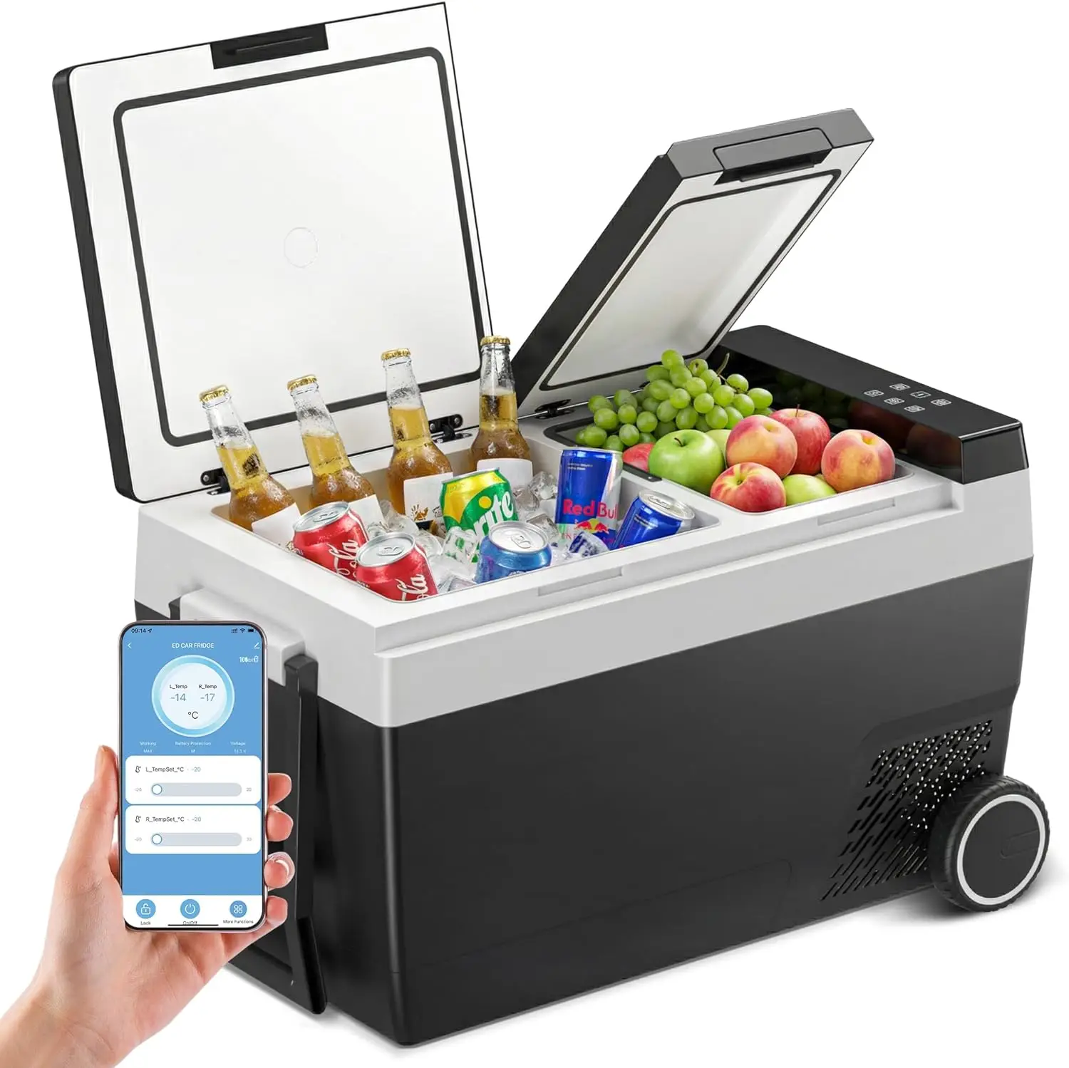 

12 Volt Refrigerator 45QT(42L), Dual-Zone Car Fridge Freezer with Wheels, -4°F to 68°F Electric Cooler with Fast Cooling & APP C
