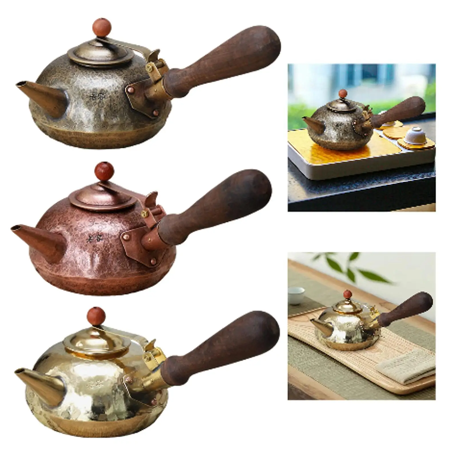 

Handmade Hammer Copper Kettle with Side Handle Making Coffee Milk Jug Drinkware for Living Room Tea Room Restaurant Office Home