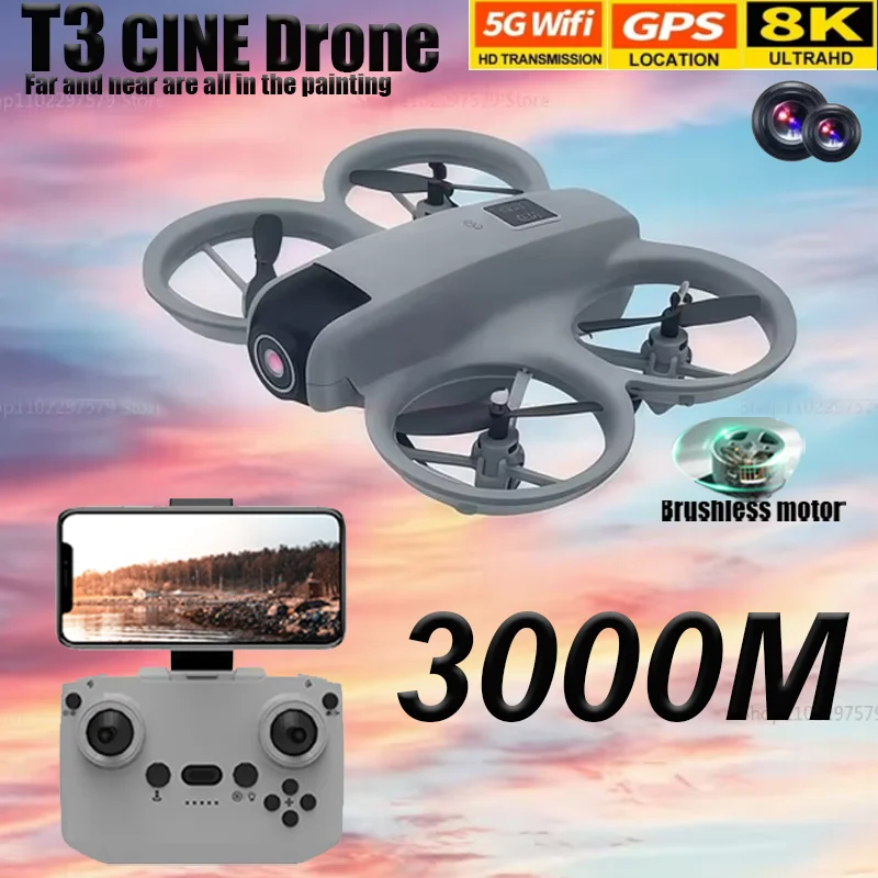

2025 Новый мини-дрон T3 с двойной камерой 8K HD, GPS, 5G, Wi-Fi, бесщеточные двигатели, предотвращение препятствий, FPV, аэрофотосъемка, игрушки, подарки