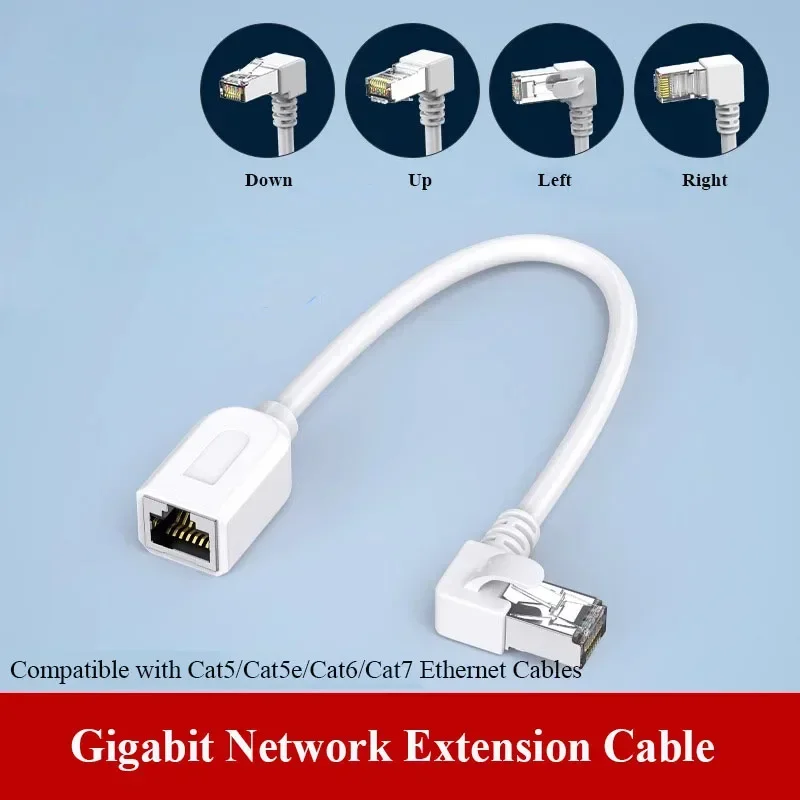 90 Degree RJ45 Angled Ethernet Cable Universal Gigabit Cat6 Male to Female Network Extension Wire Copper CAT5E rj45 Extender