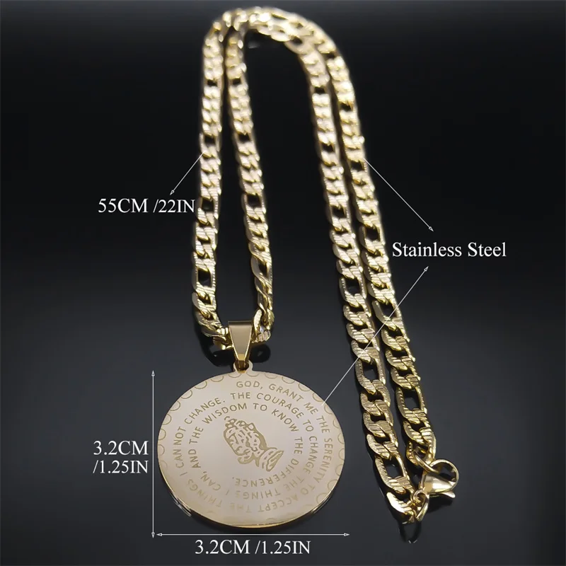 God Grant Me The Serenity To Accept Necklace for Women Men Stainless Steel Bible Verse Prayer Hand Chain Jewelry collar N2929S02