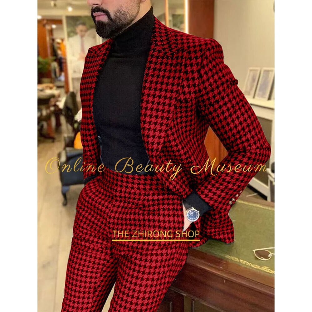 

Men's Tweed Houndstooth Suits Wedding Suits Plaid Check 2 Piece Fashion Business Formal Tailored Fit Single Breasted One-button