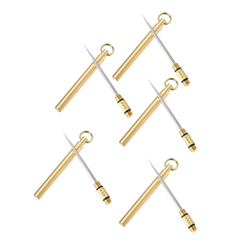 

5 Pcs Portable Brass Superfine Portable Toothpicks Multi-Function Key Pendant Environmentally Friendly Oral Care Tool